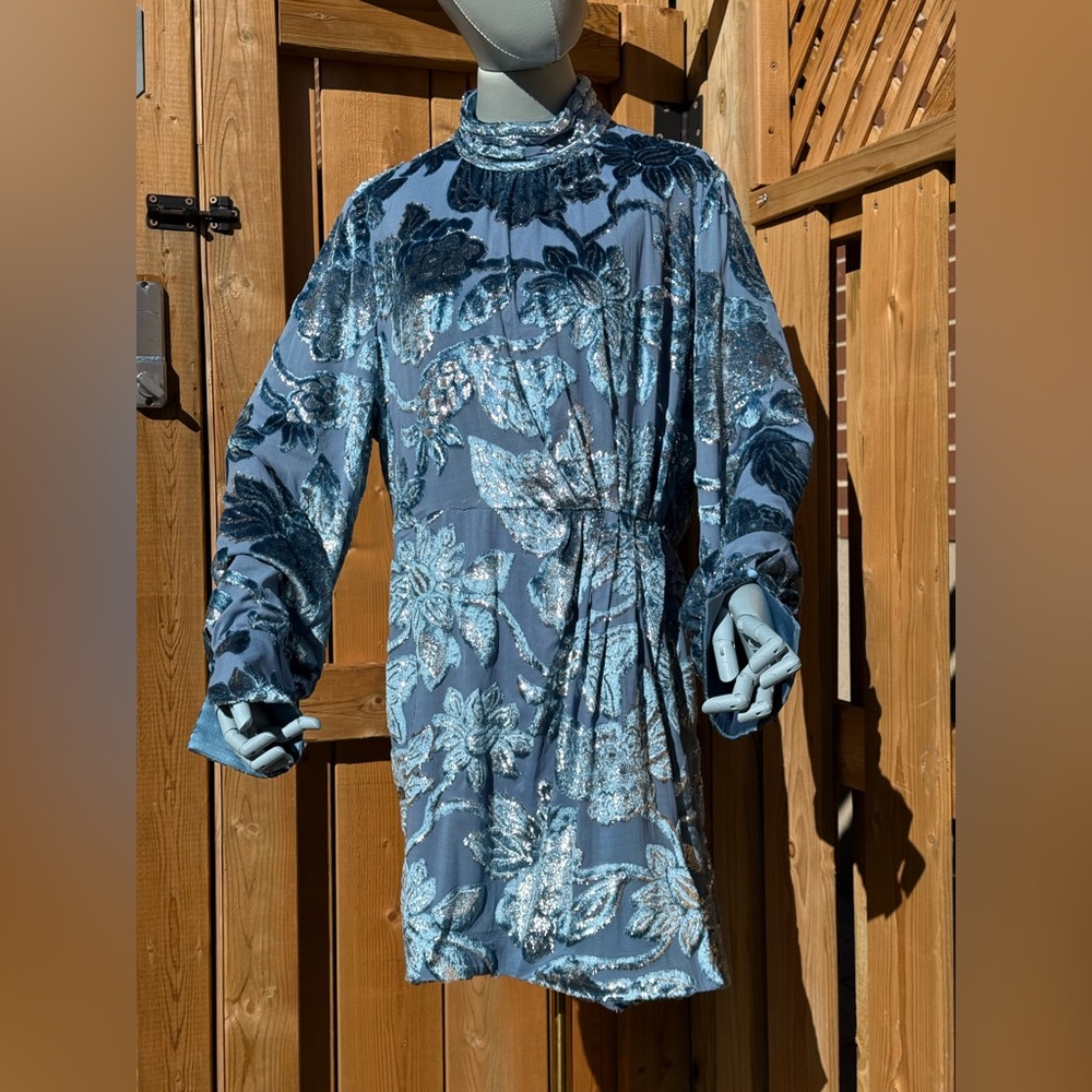 🆕 SIMKHAI 🧿 NWOT Halen Draped Velvet Mini Dress, Celestial Blue - Sz US 14 - Picture 11 of 16